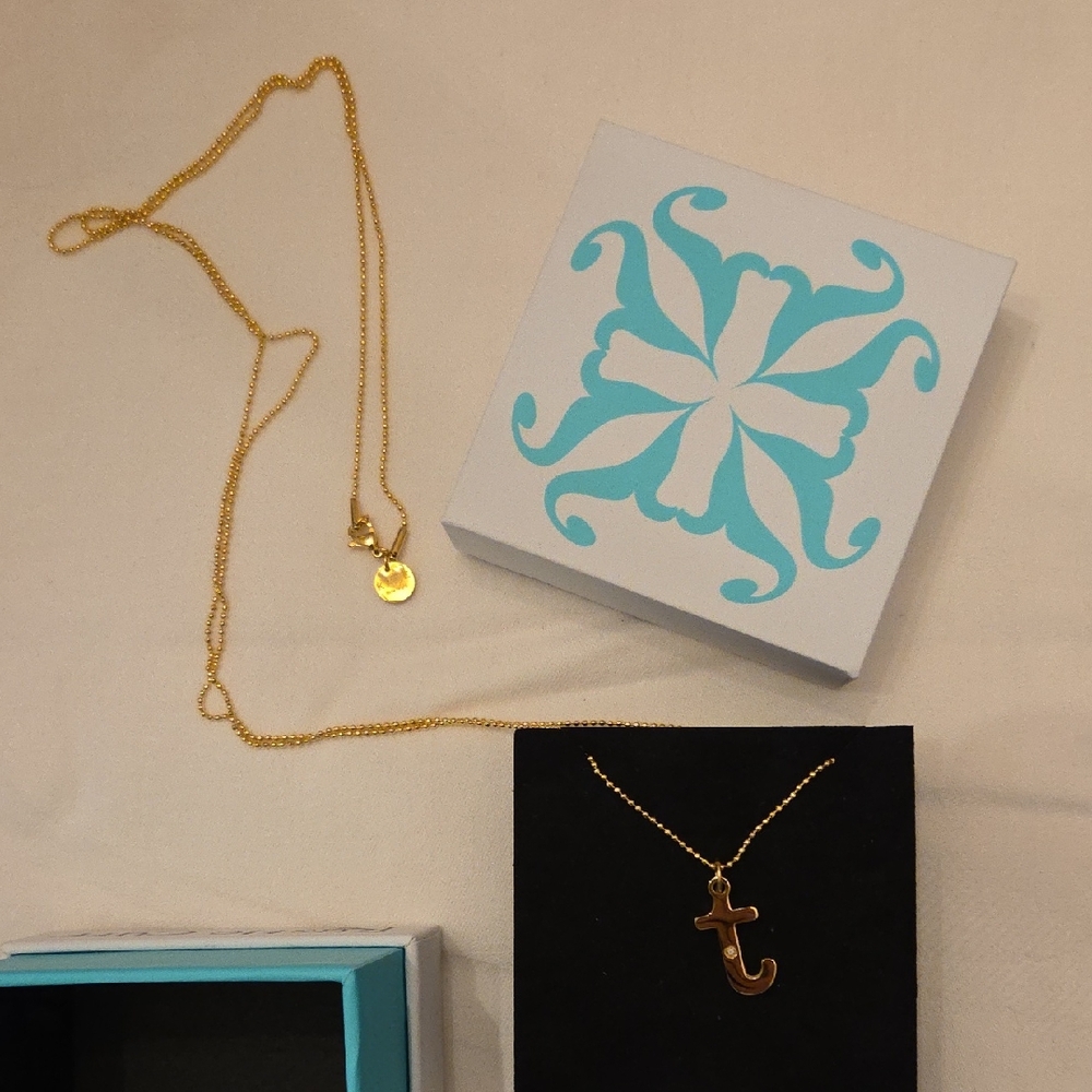 Gold Tone Inital "t" Necklace "Kate    48" 18 Inch